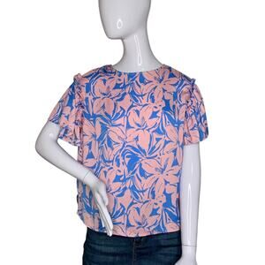 Maison d'Amelie Paris NWOT Top Ruffles Short Sleeve Floral Print Pink/Blue Sz XS